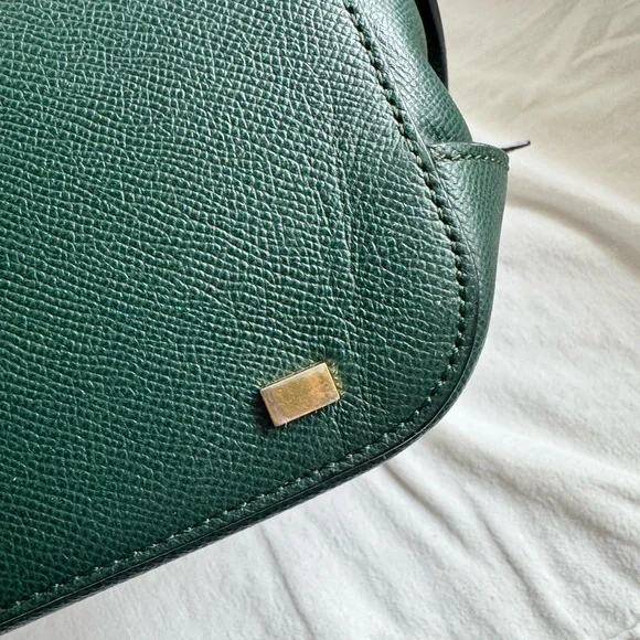 Vintage Celine Logo Plate Leather Tote Green Gold Hardware Authentic - Picture 8 of 8